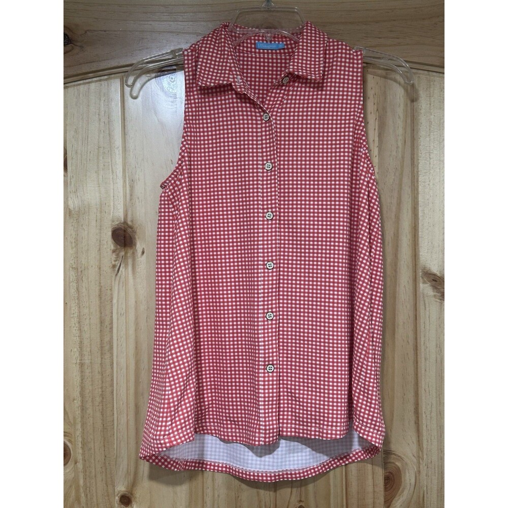 J McLaughlin Extra Small Sleeveless Top Red White Gingham Check Button Down XS